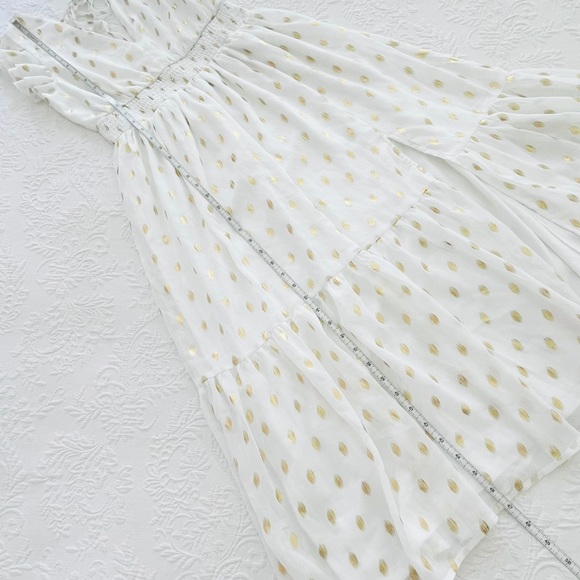 NWOT Lulus Cause to Celebrate White and Gold Dot Ruffled Tiered Midi Dress - Picture 11 of 11